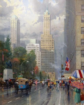 Thomas Kinkade Painting - Central Park Sur de Nueva York en la Sexta Avenida Thomas Kinkade
